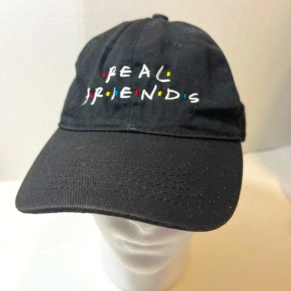 Real Friends Black Embroidered Adj Baseball Cap Hat - Picture 1 of 7
